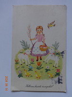 Old graphic Easter greeting card, k. Drawing by Lukats (1965)