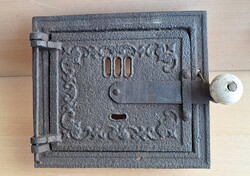 Decorative antique stove door with porcelain buttons, fireplace door 23 x 20 cm.