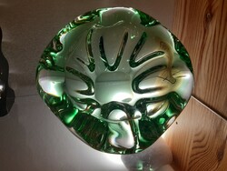 Green Czech handmade glass centerpiece - ashtray, skrdlovice