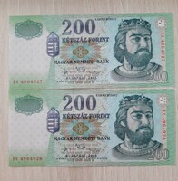 Sorszámkövető 200 forint bankjegy FC sorozat 2007 UNC