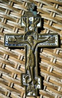 Antik XIX.szàzad Bronz kereszt, zomànc feszület ikon Ortodox  Úti Ikon ,fali , Jézus Krisztus