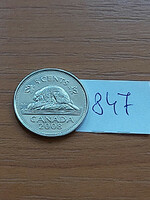 Canada 5 Cent 2008 Beaver, Steel Nickel Plated, ii. Elizabeth 847