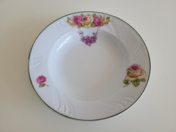 Old porcelain wall plate deep plate with rose pattern and violet garland