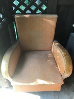 Armchair with bent arms. Around the middle of the 1900s. Very solid, in good condition, the upholstery should be replaced.