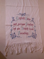 Kitchen towel - 95 x 45 cm + fringe - hand embroidery - old - snow white - cotton canvas - flawless