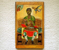 Csík Zoltan old vintage Greek themed painted marked wooden icon wall picture wooden plaque wall picture