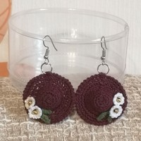 Summer charm - burgundy earrings made with microcrocheting