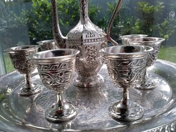 Oszmán török ezüstözött nyolc darabos  likőrös garnitúra