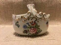 Herend marked antique 1958 porcelain floral basket candy holder center table