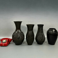 Large 4-piece matte black Transylvanian black tile floor vase, Hargita vase