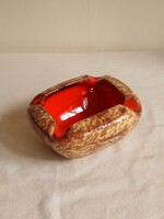 Retro/art deco shabby glazed craftsman ceramic ashtray with beautiful orange glaze inside, lake head?