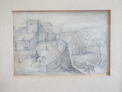 Dezső Fáy (1888 - 1954) - Italian landscape detail with galloping horseman - description!!!