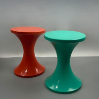 Space age turquoise stool - tam tam plastic pouffe - 1981