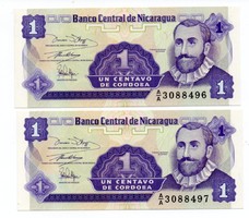 1 Centavo 2 serial numbers Nicaragua