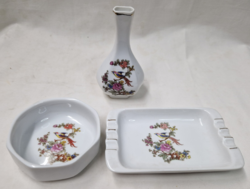 Hollóházi bird of paradise porcelain vase bowl and ashtray are sold together in perfect condition