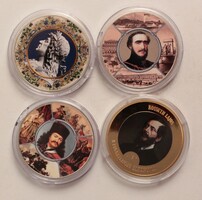 Vegyes érem tétel: 4 db: Mátyás király, Széchenyi, Rákóczi, Kossuth