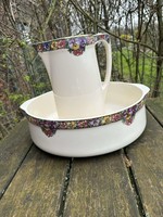 Old earthenware bathroom set with pansy pattern, marked: villeroy&boch - bosna