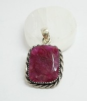 Large silver pendant with a genuine ruby stone