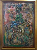 Tóth Ernő - Egykerekű 130 x 90 cm olaj, farost, keretezve
