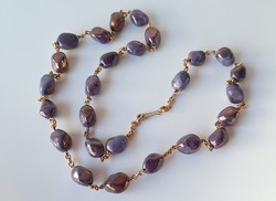 Vintage lila gyöngyös arany köztesekkel   gyöngysor , hosszú nyaklánc