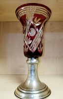 Burgundy crystal vase with silver base