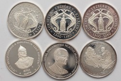 Lot of 6 mixed silver-plated medals, including Attila, Horthy, Mosonmagyaróvár