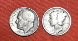 1918, 1952, USA silver 1 dime 2 pieces (757)