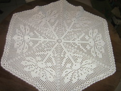 Beautiful white antique hand crocheted floral hexagon tablecloth