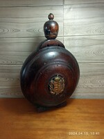 Huge carved coat of arms water bottle approx. 100 years old