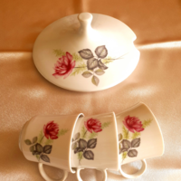 Alföldi peony soup bowl cover and 3 coffee cups in one