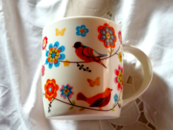 Retro, spring floral, bird cup, mug