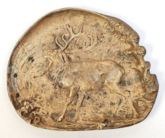 Antique copper/bronze ashtray/bowl depicting deer roaring