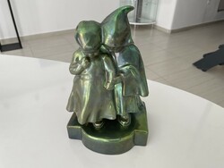 Zsolnay Eozin Jancsi and Juliska sculpture figure