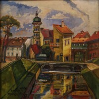 Sopron. Signed, dated, large-scale oil painting.