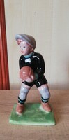 Retro industrial arts and crafts glazed ceramic soccer goalkeeper figure