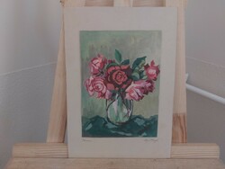 (K) flower still life painting 24x35 cm in total size