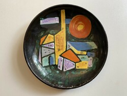 Zsuzsanna Györgyey (1931-2006) city view marked retro painted ceramic wall plate 31 cm