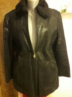 Kenvelo Winter Lining Black Zipper Collar Pocket Leather Coat Jacket 42-44 Brand New