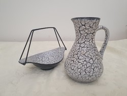 German ceramic vase and tray with cracked glaze