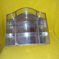 Metal-framed, glass, mirrored wall hanging display case.
