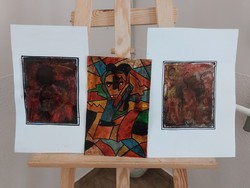 3 abstract, cubist paintings, 2 signed in one for sale