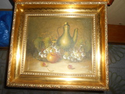 Framed oil painting signed flower still life (oil painting on fiberboard)