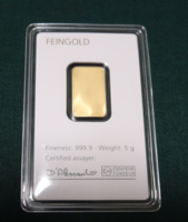 Degussa 5 g feingold gold bar 9999.9 original case
