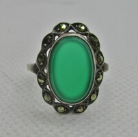 Nice old silver ring jade? And with marcasite stone