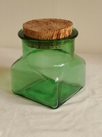Large green square molded glass kitchen storage container with cork stopper lid