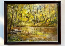 Imre Szanthoffer (1930-2007) forest riverbank 60x80cm + frame
