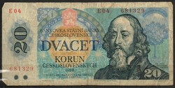 D - 247 -  Külföldi bankjegyek:  Csehszlovákia 1988  20 korona