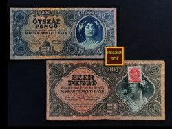 500 PENGŐ (1945.05.15) - 1000 PENGŐ (1945.07.15)..Inflációs sor kezdeti bankjegyei!