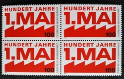 N1459n / Németország 1990 100 éves a munka napja , Május 1. bélyeg postatiszta négyestömb