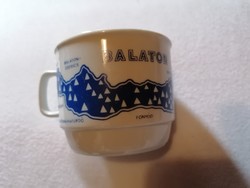 Rare Zsolnay Balaton souvenir, cup and mug with a Balaton map pattern.